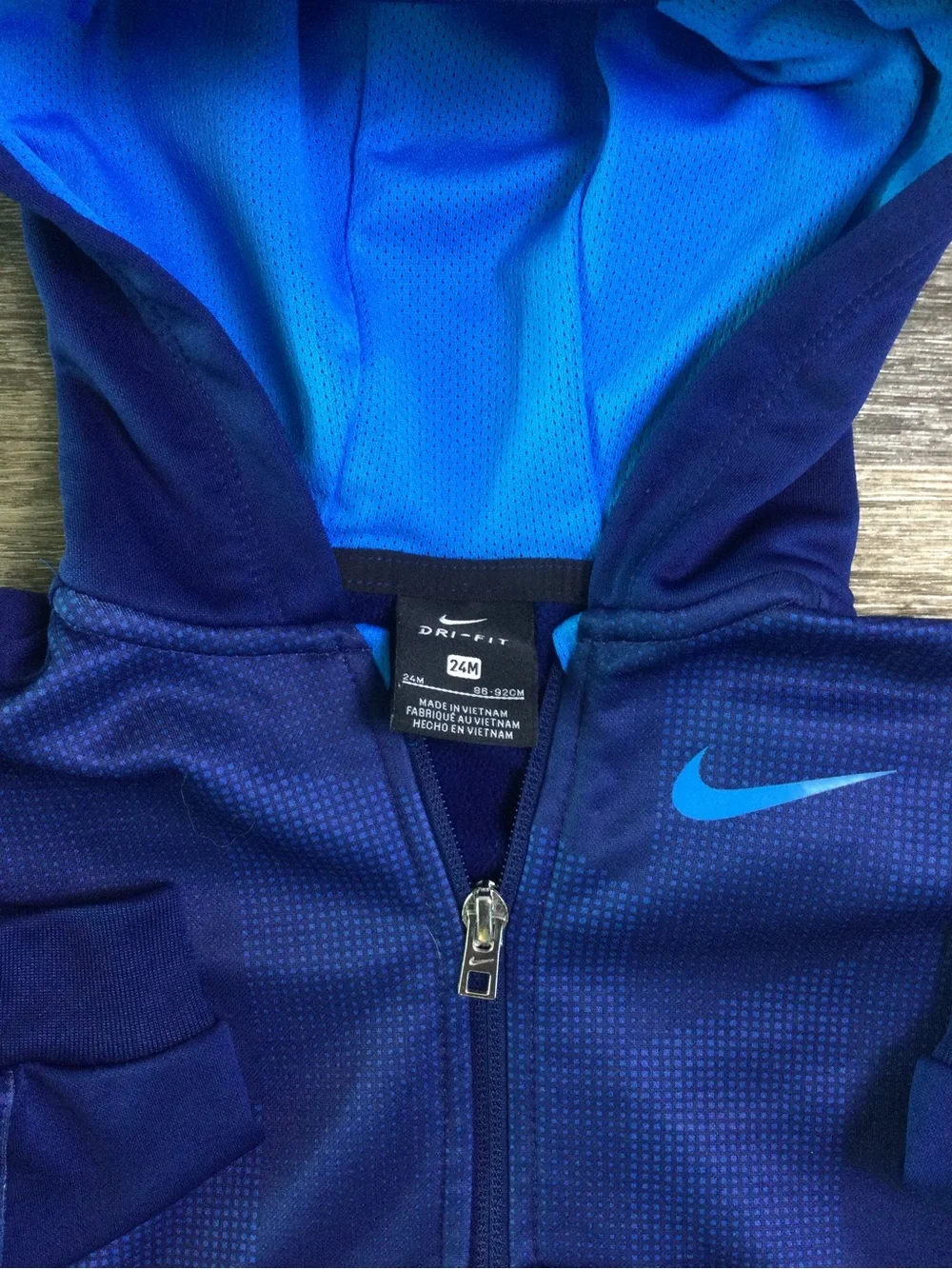 Nike Kids Blue and Teal Hooded Dri-FIT Zip Jacket